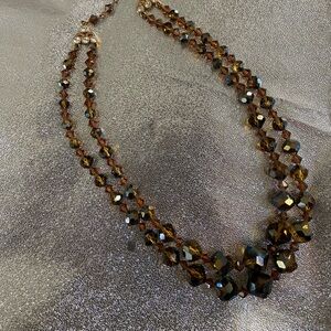 Vintage Topaz Aurora Borealis Glass Necklace 💛